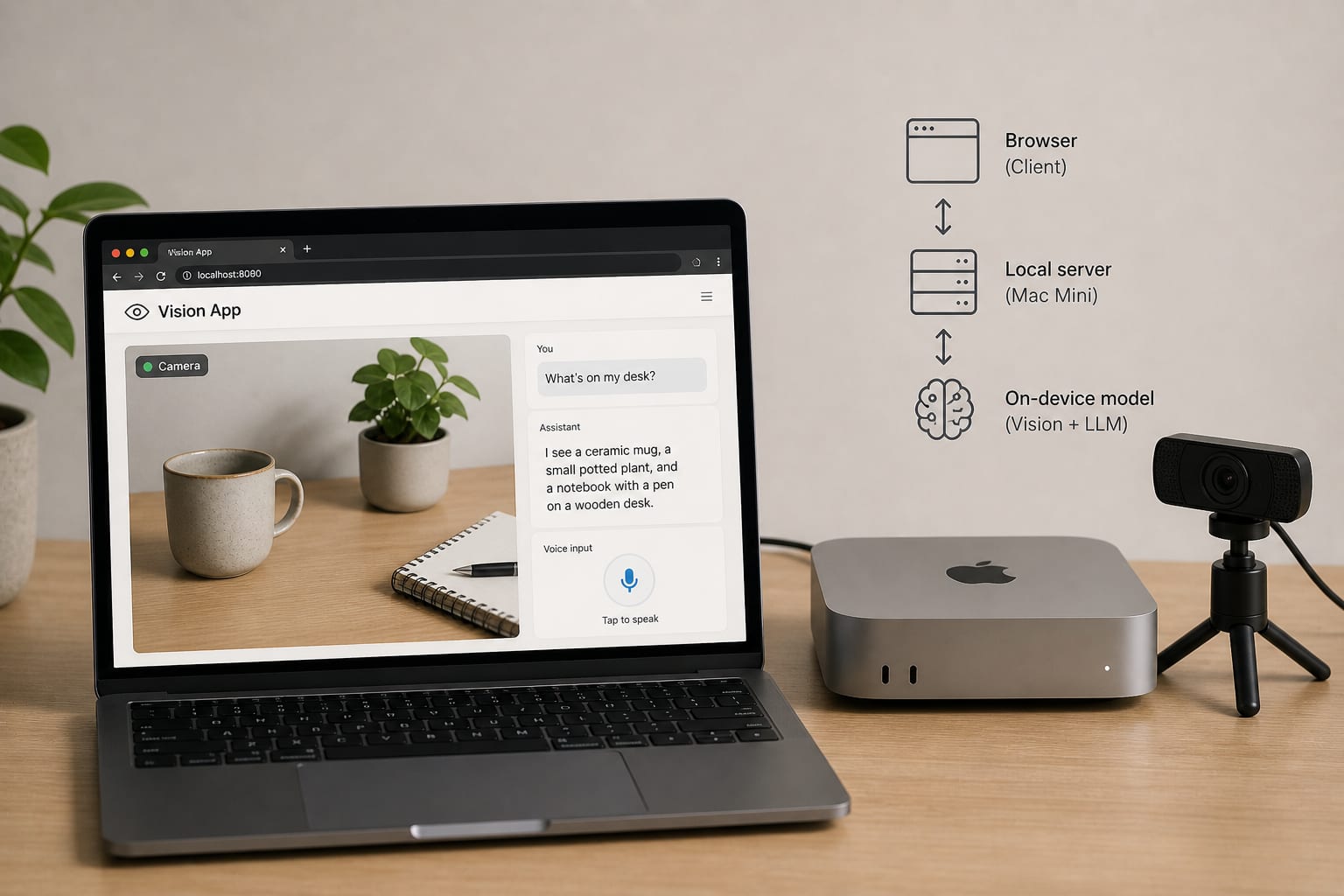 A browser-based vision app, served from a Mac Mini
